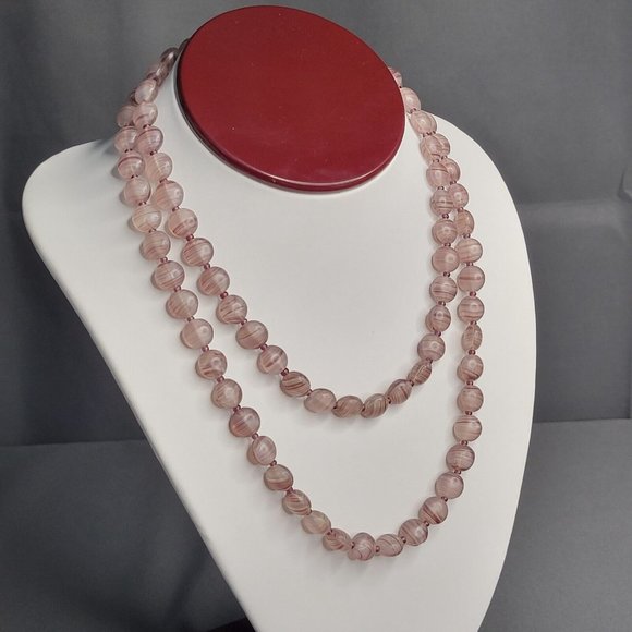 Womens Purple Swirl Glass Beads Single Strand Handmade Necklace 32 in - Picture 3 of 6